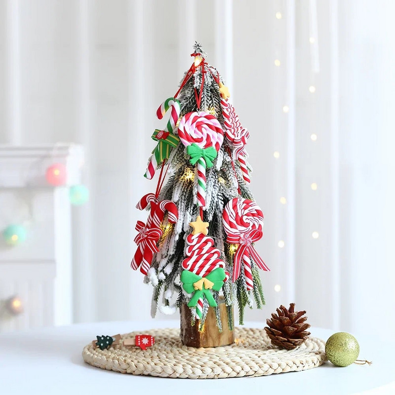 1gab. Ziemassvētku eglītes rotājums, mīksts māls, sarkans, balts, konfektes spieķis Ziemassvētku vecītis Alnis konfektes kulons ģimenei Jaungada dāvana Ziemassvētkiem 2023