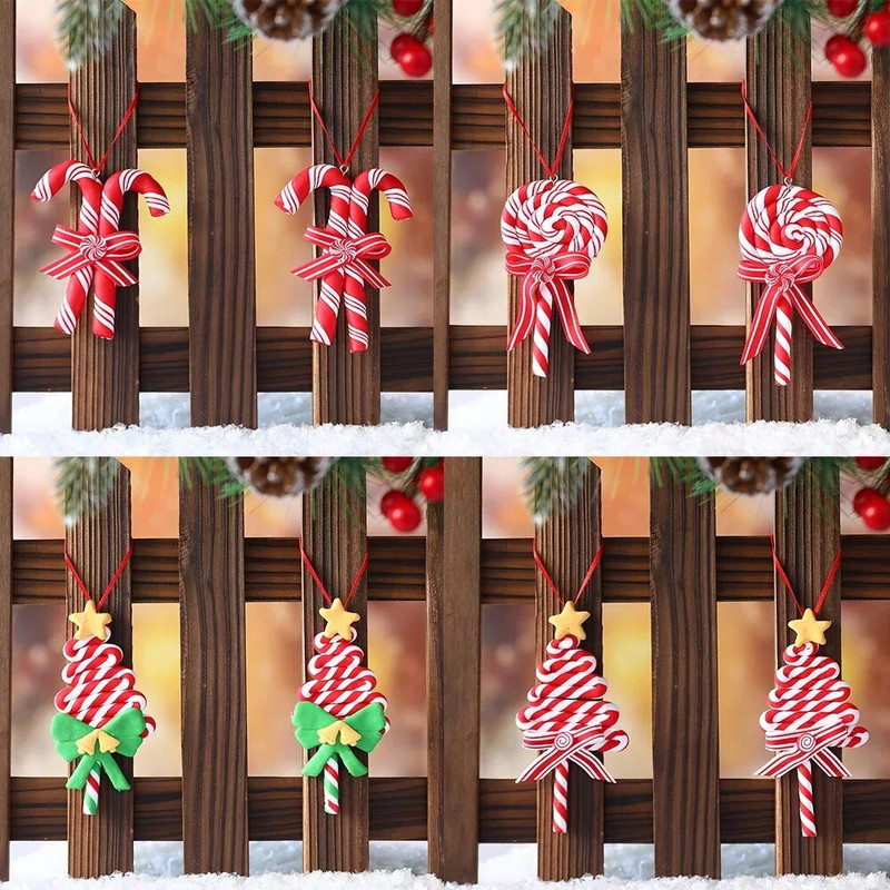 1gab. Ziemassvētku eglītes rotājums, mīksts māls, sarkans, balts, konfektes spieķis Ziemassvētku vecītis Alnis konfektes kulons ģimenei Jaungada dāvana Ziemassvētkiem 2023