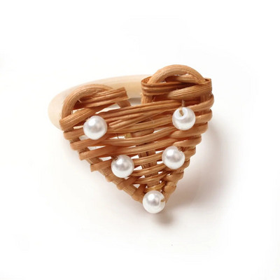 Koka rotangpalmas pītas salvetes gredzenu turētājs Sirds salmu apaļš pasniegšanas gredzens Vintage apaļš kāzu Chrismats ballītes vakariņu galda dekors