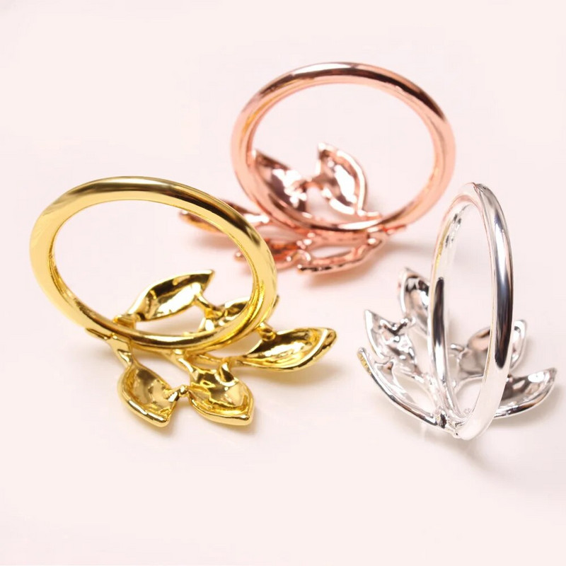 4/6 gab. Rozā zelta salvešu gredzenu turētājs atstāj salvete sprādzes Ziemassvētku kāzu ballīte zelta salvešu aplis vakariņu galda dekors