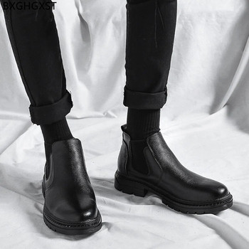 Черни боти до глезена за мъже Мъжки обувки на платформа Мъжки ботуши Челси Мъжки кожени ботуши Мъжки луксозни дизайнерски обувки за мъже 2023 Zapatos