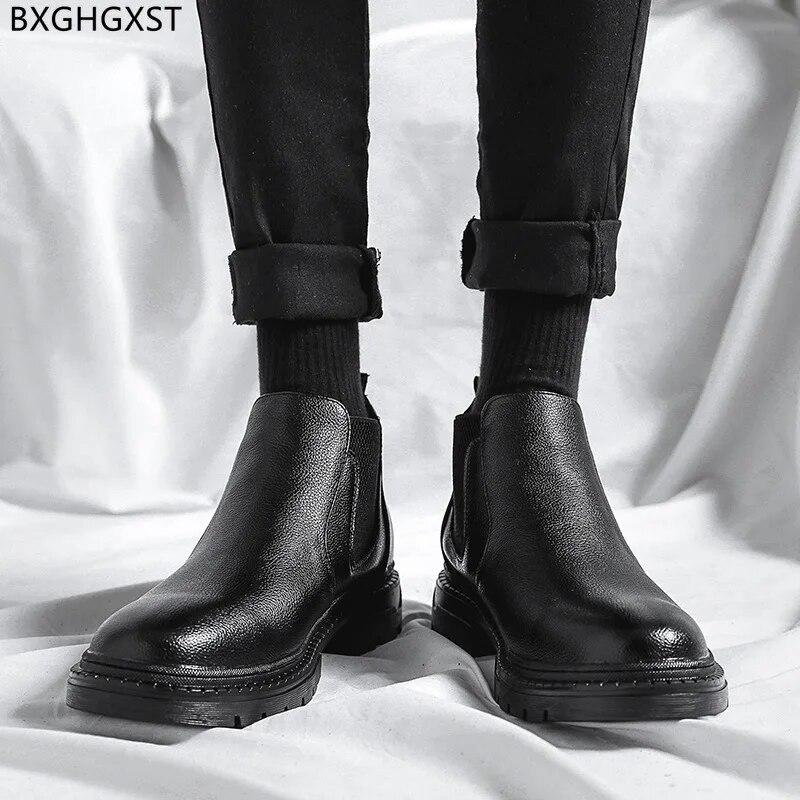 Μαύρα μποτάκια για άντρες Ανδρικά παπούτσια πλατφόρμας Ανδρικά μποτάκια Chelsea Ανδρικά δερμάτινα ανδρικά παπούτσια Πολυτελή επώνυμα παπούτσια για άνδρες 2023 Zapatos