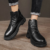 Vīriešu modes ādas zābaki 2023. gada jauni rudens ziemas puszābaki Vīriešu britu panka augstas augšdaļas apavi Motocikla zābaki