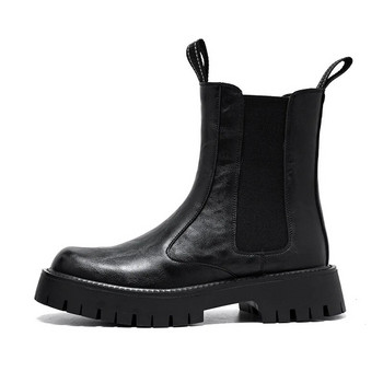 Ανδρικά σπαστά δερμάτινα μποτάκια αρσενικά Slip On Chelsea Boots Casual μπότες μοτοσυκλέτας με χοντρό τακούνι Fashion Streetwear