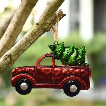 Χριστουγεννιάτικο κρεμαστό κρεμαστό φορτηγό κινουμένων σχεδίων Μικρό αυτοκίνητο με στολίδια δέντρου Pickup φορτηγό και μενταγιόν σε σχήμα αυτοκινήτου για χριστουγεννιάτικο δέντρο