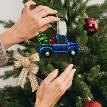 Χριστουγεννιάτικο κρεμαστό κρεμαστό φορτηγό κινουμένων σχεδίων Μικρό αυτοκίνητο με στολίδια δέντρου Pickup φορτηγό και μενταγιόν σε σχήμα αυτοκινήτου για χριστουγεννιάτικο δέντρο