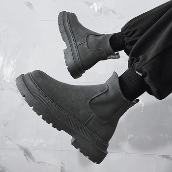 Водоустойчиви зимни мъжки ботуши Телешка кожа Топли снежни дамски ботуши Мъжки работни ежедневни обувки Високи едноцветни черни снежни ботуши Мъжки обувки