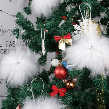 6 ΤΕΜ. Διακοσμητικό χριστουγεννιάτικο δέντρο με φτερό με πούπουλα Λευκό Vintage Κρεμαστό φτερό αστέρι μπιχλιμπίδι Στολίδι