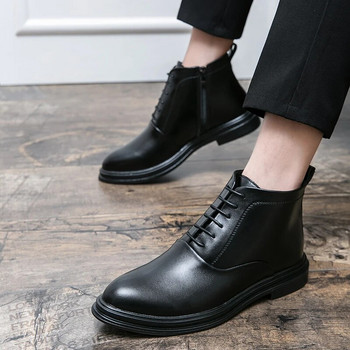 Луксозни дизайнерски нови зимни мъжки черни, кафяви кожени високи обувки за мъже, официални бизнес ботуши Челси