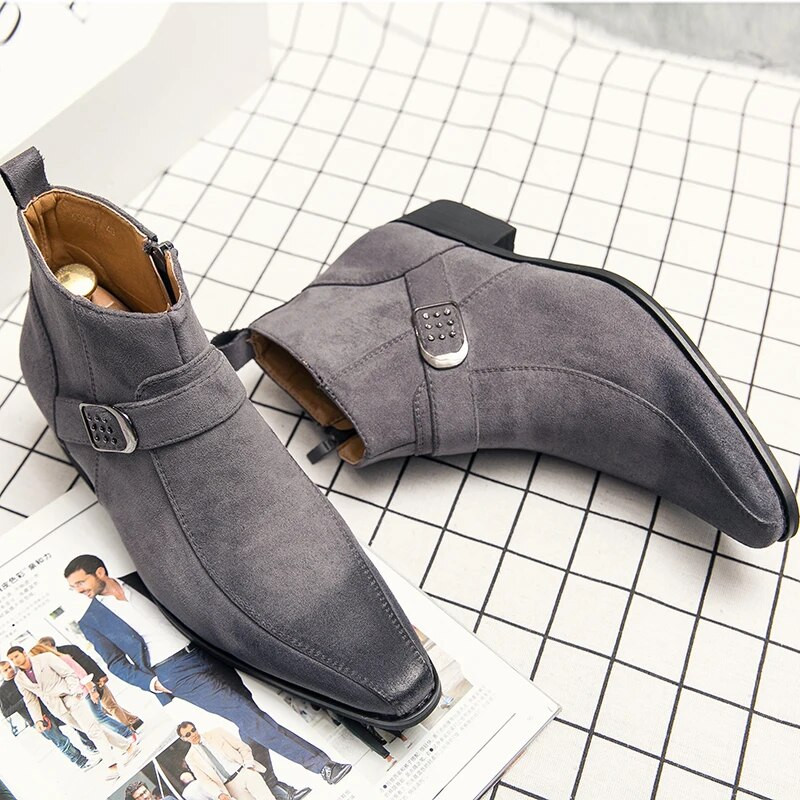 Luksuslik klassikaline meeste ümberpööratud fliisist nahast saapad Tõmblukuga Kõrged lamedad jalanõud Mood ärinahast saapad Pulmakleidikingad
