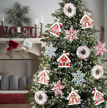 Χριστουγεννιάτικο μικρό σπίτι σε σχήμα ντόνατ με νιφάδες χιονιού Στολίδι Χριστουγεννιάτικο δέντρο κρεμαστά μενταγιόν σπιτιού Navidad Χριστουγεννιάτικη διακόσμηση 2024