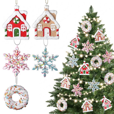 Коледна малка къща Снежинка Форми за понички Орнамент Коледно дърво Висящи висулки Домашно парти Navidad Коледен декор 2024
