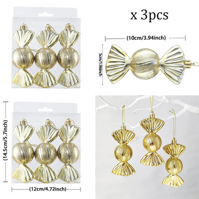 3db/doboz Karácsonyi cukorka golyók dísz Balice cukorka formák karácsonyfára függő medálok Otthoni parti Navidad karácsonyi dekoráció 2024