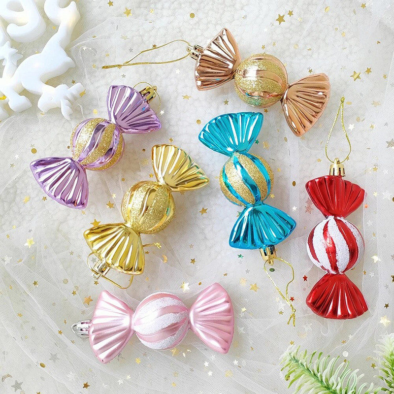 3db/doboz Karácsonyi cukorka golyók dísz Balice cukorka formák karácsonyfára függő medálok Otthoni parti Navidad karácsonyi dekoráció 2024