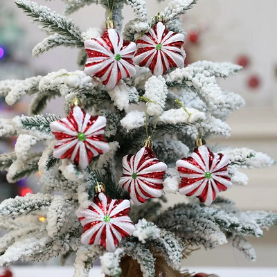 6 vnt/dėžutė Kalėdų eglutės pakabukas Red Star Candy Snowflake Kalėdų rutulio ornamentas Naujieji 2024 m. namų dekoravimas Noel Dovana Navidad 2023