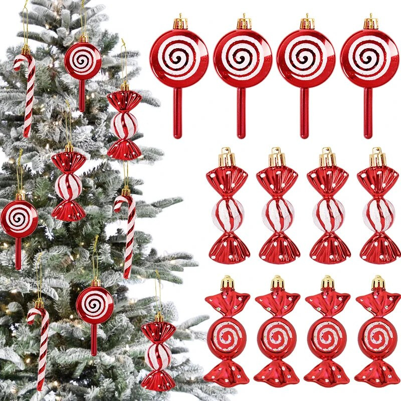 6gab./kastē Ziemassvētku eglītes kulons Red Star Candy Snowflake Ziemassvētku balles rotājums Jaunais gads 2024 Mājas dekorēšana Noel Gift Navidad 2023