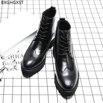 Мъжки боти до глезена Мъжки мотоциклетни ботуши на платформа Мъжки ежедневни обувки Кожени ботуши за мъже 2023 Луксозни дизайнерски обувки Мъжки Zapatos