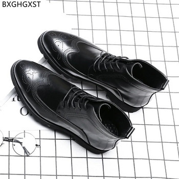 Мъжки боти до глезена Мъжки мотоциклетни ботуши на платформа Мъжки ежедневни обувки Кожени ботуши за мъже 2023 Луксозни дизайнерски обувки Мъжки Zapatos