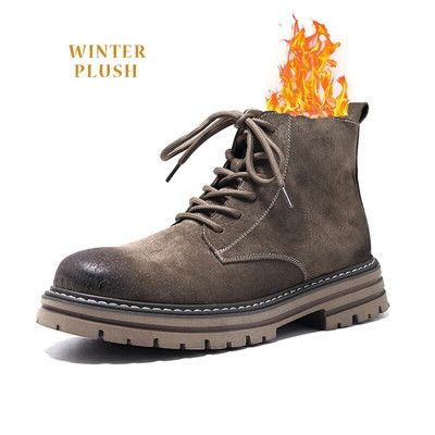 Suede δερμάτινες ανδρικές μπότες ZSAUAN βρετανικές ανδρικές μπότες casual Work Cowboy Παπούτσια μεσαίου τακουνιού Man Vintage Brogue Boots Cowboy