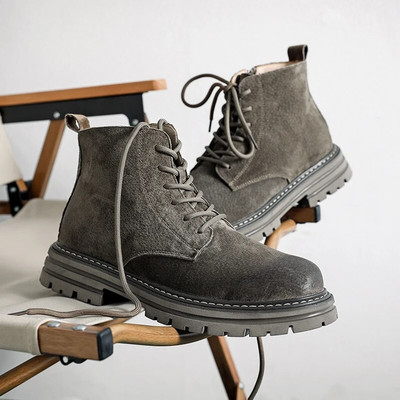 Suede δερμάτινες ανδρικές μπότες ZSAUAN βρετανικές ανδρικές μπότες casual Work Cowboy Παπούτσια μεσαίου τακουνιού Man Vintage Brogue Boots Cowboy