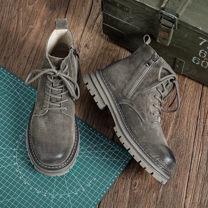 Suede δερμάτινες ανδρικές μπότες ZSAUAN βρετανικές ανδρικές μπότες casual Work Cowboy Παπούτσια μεσαίου τακουνιού Man Vintage Brogue Boots Cowboy