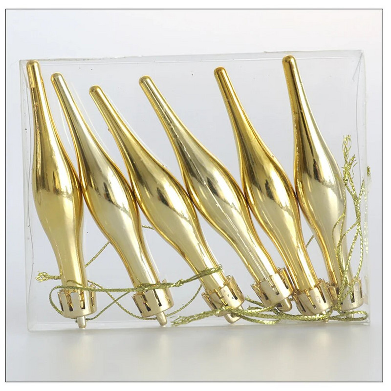 6 tk/pakk jõulukaunistus plastikust jõulupuu kuldne punane sädelev läikiv koonusripats rippuv kaunistus jõulukaunistus