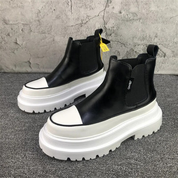 Μόδα Ανδρικές Μπότες Πλατφόρμας Μαύρες Λευκές Σλιπ σε Ανδρικές Μπότες Chelsea Ψηλοφόρες Casual παπούτσια με χοντρή σόλα