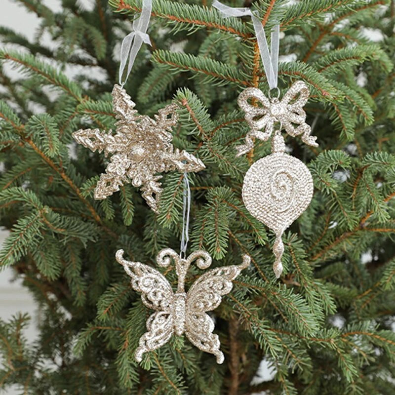 Ziemassvētku eglītes tauriņa rotājums Mājas Ziemassvētku ballīte Balts zvans kulons Kāzu rotājums Bērnu dāvana Ziemassvētku dekors