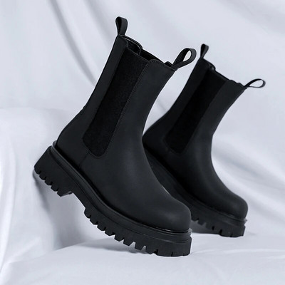 Uued Chelsea saapad Meeste kingad Klassikaline must mood Mitmekülgne äri Briti stiilis tänavapidu Paks tald keskmise lõikega Chelsea saapad