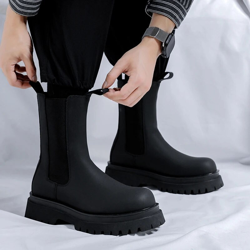 Uued Chelsea saapad Meeste kingad Klassikaline must mood Mitmekülgne äri Briti stiilis tänavapidu Paks tald keskmise lõikega Chelsea saapad