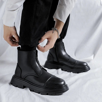 Ανδρικά μποτάκια με φερμουάρ μπροστά στον αστράγαλο Casual σπαστό δερμάτινο μπότες πλατφόρμα Ανδρικές μπότες μοτοσικλέτας πανκ στυλ Streetwear