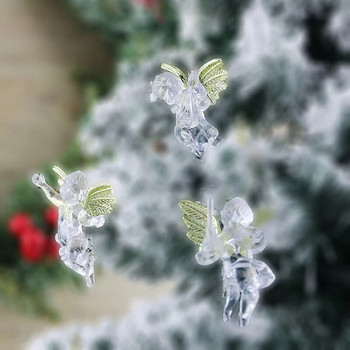 (4 бр./опаковка) 5x7cm Коледен прозрачен ангел висулка Новогодишна празнична украса за парти Творчески детски подарък Plastic