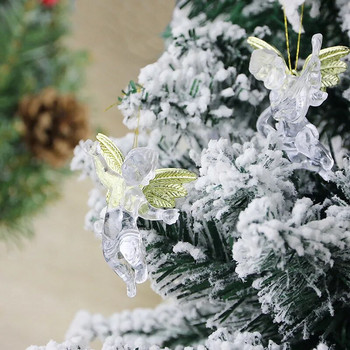 (4 бр./опаковка) 5x7cm Коледен прозрачен ангел висулка Новогодишна празнична украса за парти Творчески детски подарък Plastic