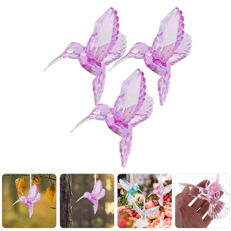 3 gab dekors Ziemassvētku eglītes griestu rotājums piekarināms putns Guļamistabas dekors putni modelēšana akrila kolibri kulonu dekors