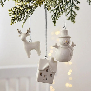 Коледна висулка от керамична къща Издълбана снежна къща Украса за талисмани за коледно дърво Декорация за Честита Нова Година Подаръци