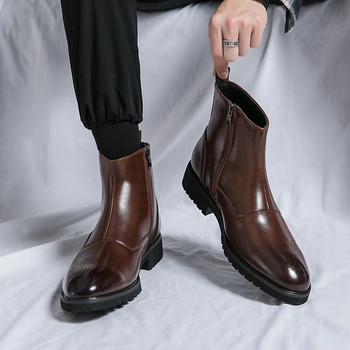 Мъжки класически ретро ботуши Челси от кожа Нови мъжки модни боти до глезена Мъжки ежедневни къси ботуши в британски стил Обувки с висок връх