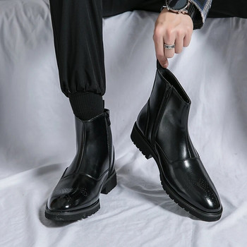 Мъжки класически ретро ботуши Челси от кожа Нови мъжки модни боти до глезена Мъжки ежедневни къси ботуши в британски стил Обувки с висок връх