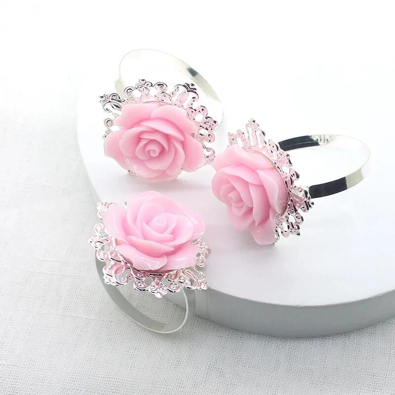 6db/10db Rózsa szalvéta gyűrű székcsat Születésnapi parti asztaldísz Esküvői ajándékok Karácsonyi vacsoraasztal szalvétatartók