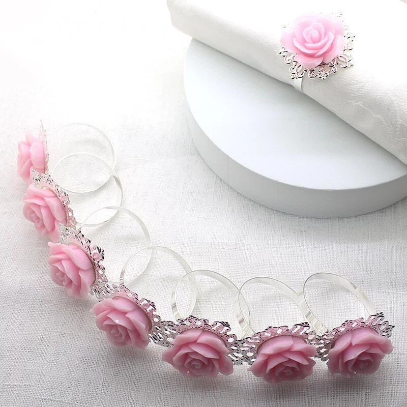 6db/10db Rózsa szalvéta gyűrű székcsat Születésnapi parti asztaldísz Esküvői ajándékok Karácsonyi vacsoraasztal szalvétatartók