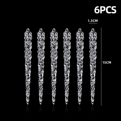 6gab 15cm Ziemassvētku rotājuma simulācija ledus Ziemassvētku eglītes piekārts mākslīgais dzidrs viltots lāsteka ziemas ballīte mājas dekors Navidad