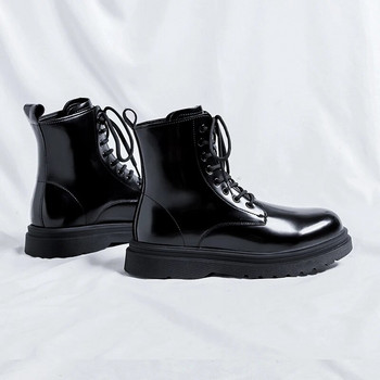 Ανδρικές μπότες μοτοσικλέτας Punk Style High Top Παπούτσια Outdoor Trekking Ανδρικές μπότες βασικές βρετανικού στυλ Μαύρες δερμάτινες ανδρικές μπότες