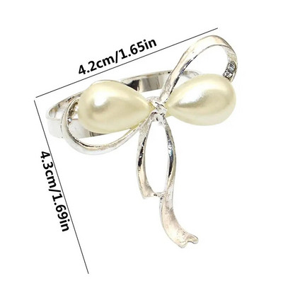 Pērļu salvešu gredzeni kāzu turētājs krelles salvešu turētājs loka mezgla forma salvete sprādze Ēdamistabas galda dekorēšana salvešu turētāji