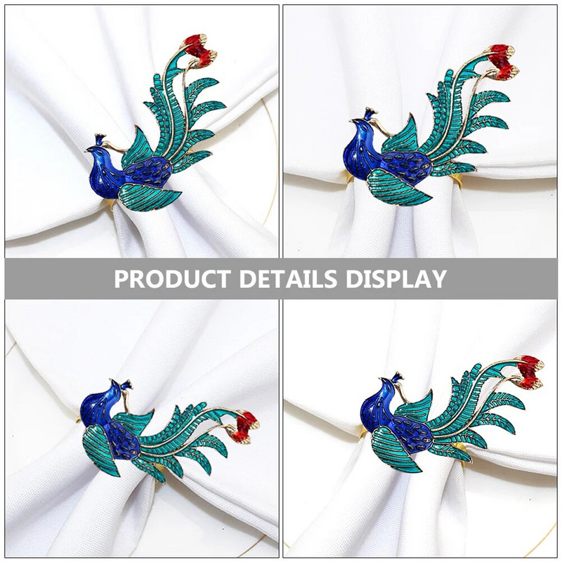 Dārgakmeņu salvešu gredzenu komplekts vintage metāla kristāla zemniecisks pāvu turētāji skaistam vakariņu galda dekoram