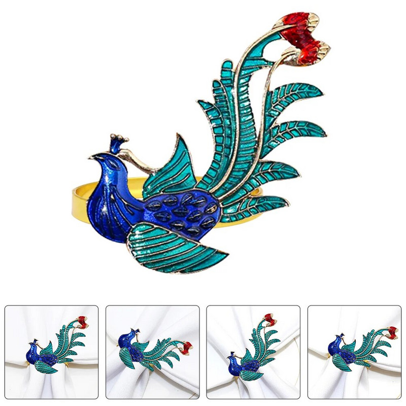 Dārgakmeņu salvešu gredzenu komplekts vintage metāla kristāla zemniecisks pāvu turētāji skaistam vakariņu galda dekoram