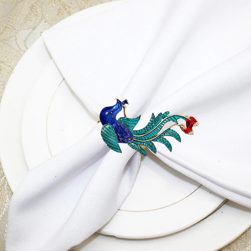 Dārgakmeņu salvešu gredzenu komplekts vintage metāla kristāla zemniecisks pāvu turētāji skaistam vakariņu galda dekoram