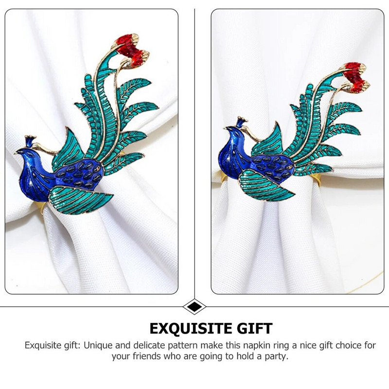 Dārgakmeņu salvešu gredzenu komplekts vintage metāla kristāla zemniecisks pāvu turētāji skaistam vakariņu galda dekoram