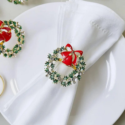 6GAB Ziemassvētku salvešu gredzeni Ziemassvētku eglīšu vainagsSniegpārslu salvešu turētājs Metāla ziemeļbrieža auduma gredzens kāzu mājas galda dekorēšanai