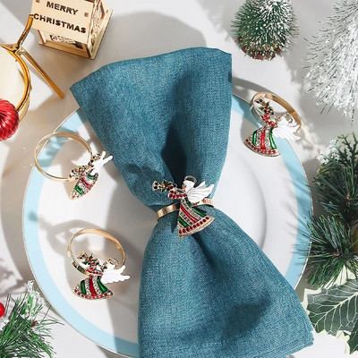6GAB Ziemassvētku salvešu gredzeni Ziemassvētku eglīšu vainagsSniegpārslu salvešu turētājs Metāla ziemeļbrieža auduma gredzens kāzu mājas galda dekorēšanai