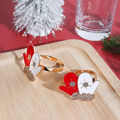 6GAB Ziemassvētku salvešu gredzeni Ziemassvētku eglīšu vainagsSniegpārslu salvešu turētājs Metāla ziemeļbrieža auduma gredzens kāzu mājas galda dekorēšanai