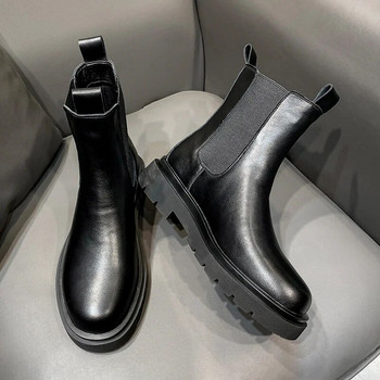 Ανδρικές μπότες χειμωνιάτικης γούνας 2022 Ζεστές δερμάτινες μπότες Chelsea Μαύρες μπότες μόδας με μανίκια Υψηλής ποιότητας μπότες μοτοσυκλέτας επώνυμα casual παπούτσια